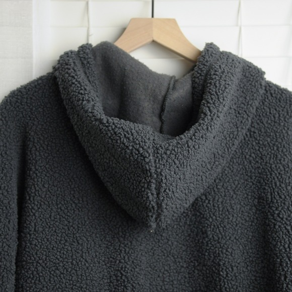 Old Navy Oversized Sherpa Hoodie Teddy Fleece Pullover L Charcoal Gray Cozy - Picture 5 of 7